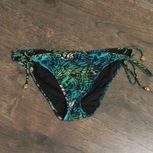 Express Swim Bikini Bottoms Medium M Blue Green Black Floral Tie Side‎ Swimsuit